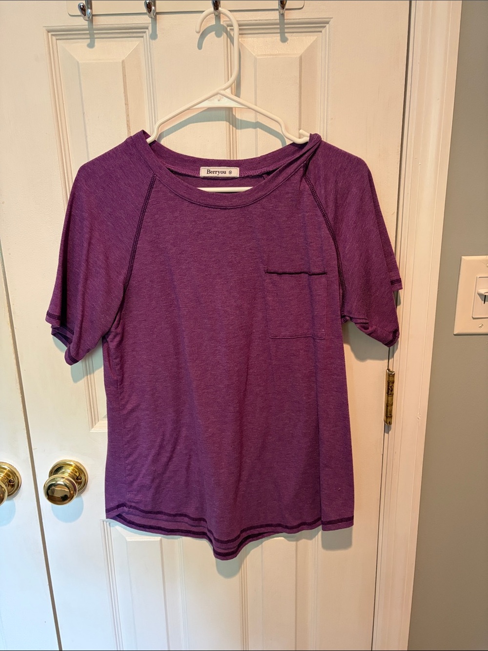 Purple Short Sleeve Pocket Tee for Women